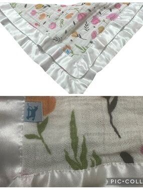 Floral Muslin Baby Lovey with Satin Trim